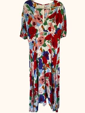 Faithfull The Brand Floral Midi Dress Puff Sleeve Cottagecore Sun Dress 10